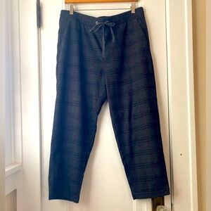 Loft charcoal gray burgundy plaid flannel pull on tie waist pants trousers LP